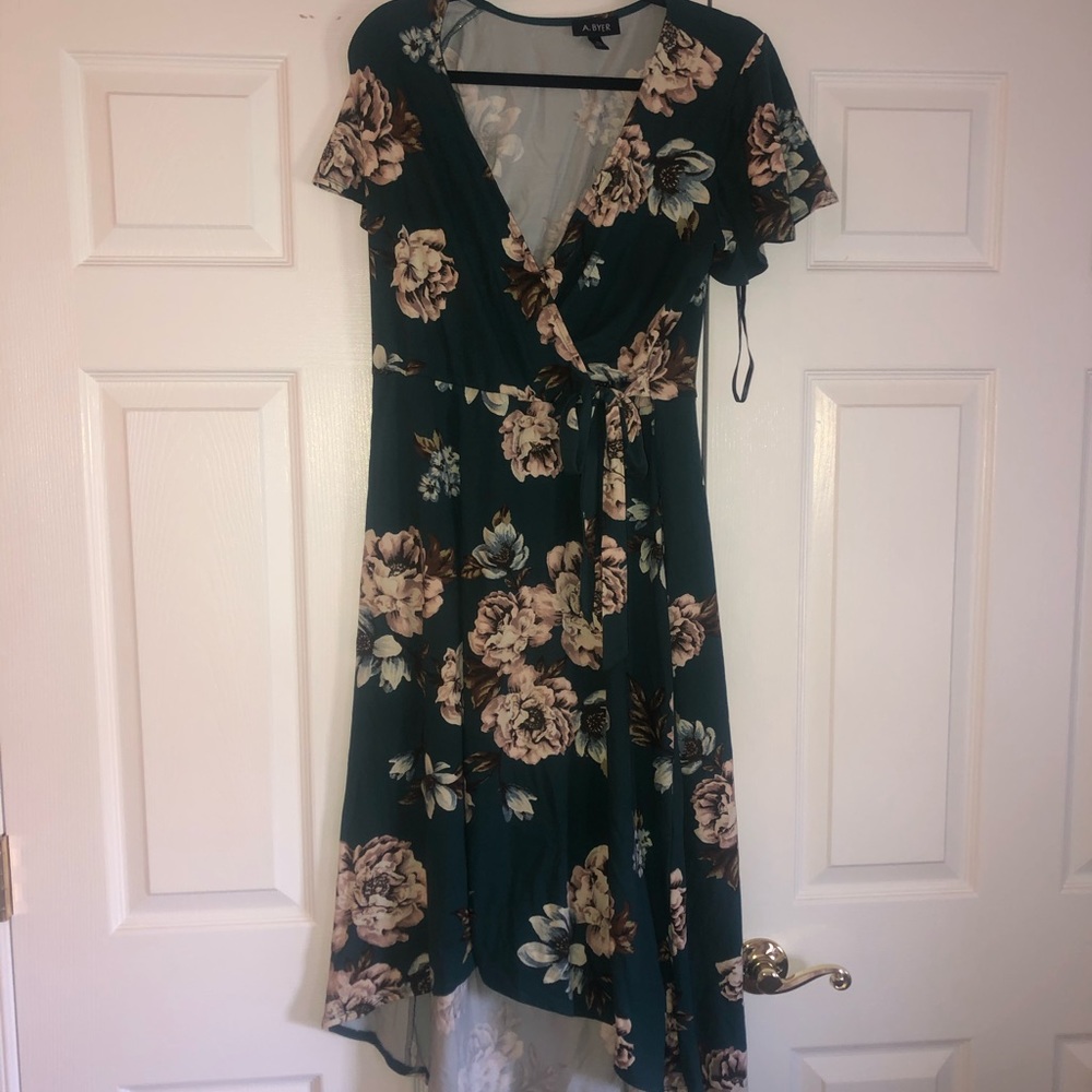 Green floral high low dress